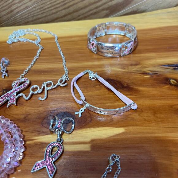 Vintage Lot Hope Pink Ribbon Cancer Awareness Support Fashion Jewelry 16 Pieces - Picture 12 of 13